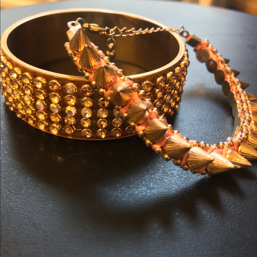 Large Gold Bangle with Gold Spike Bracelet